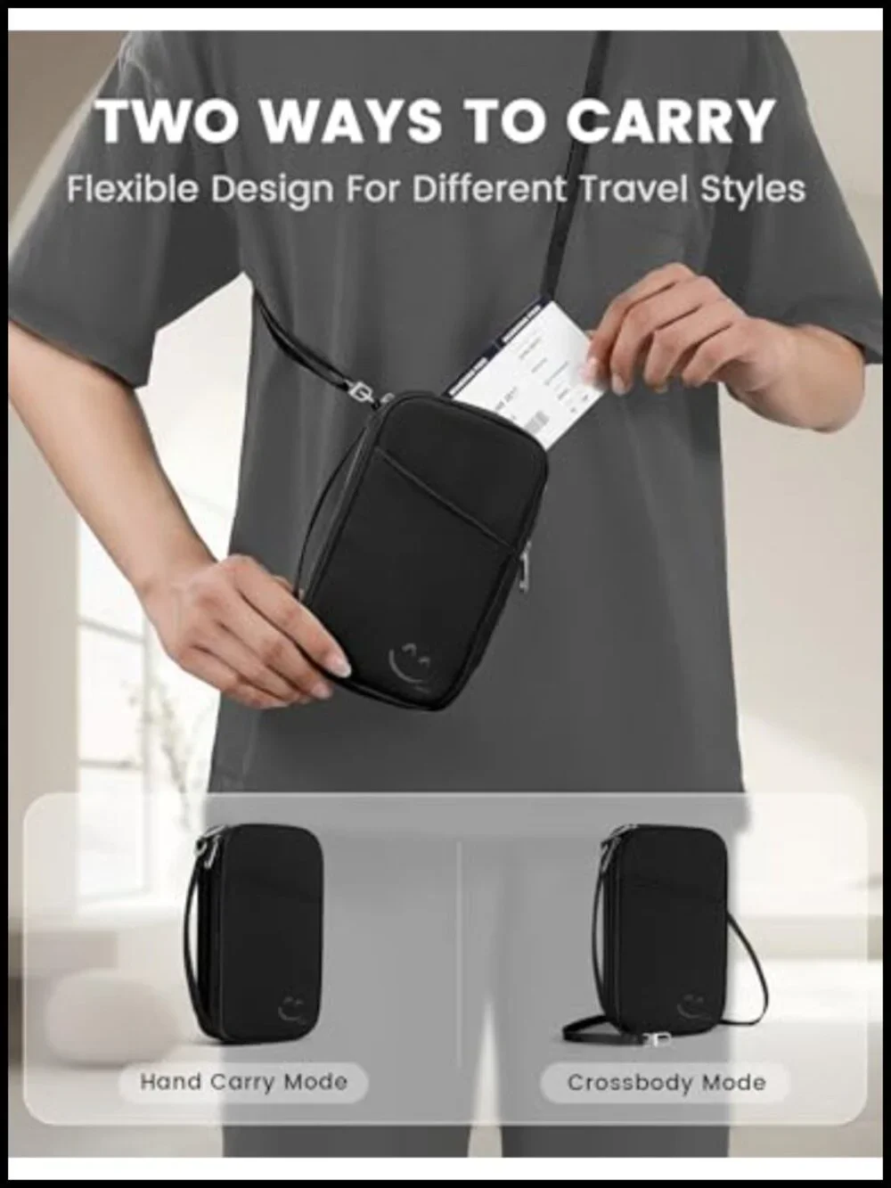 RFID Blocking Passport Holder 2-in-1 Travel Organizer Detachable Strap